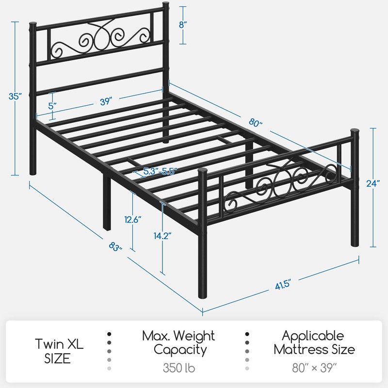 Yaheetech 2 Pcs Classic Metal Platform Bed Frame with Headboard