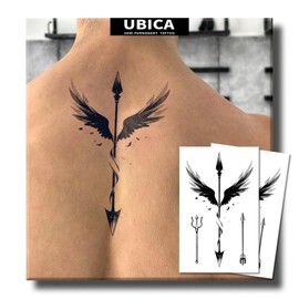 UBICA Semi Permanent Tattoo for Men(Large), 2 Sheets Angel Wing Tattoos(Arrow Trident), Lasts 7-15 Days, Develops Fully in 48H, Realistic, Waterproof and Non-Reflective, for Arm Back Chest