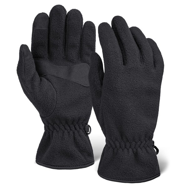 Tough Outdoors Fleece Touchscreen Winter Gloves for Men & Women - Warm & Soft Black Stretch Thermal Driving & Running Glove for Cold Weather