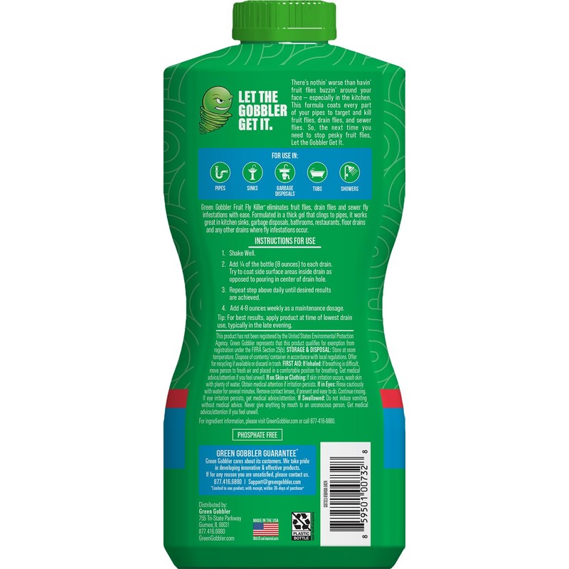 Green Gobbler Fruit Fly Killer+ - Kills Fruit Flies, Drain