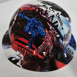 Pyramex full brim hard hat custom hydro dipped IN LIBERTY OR DEATH AMERICAN PUNISHER USA - 4pt suspension