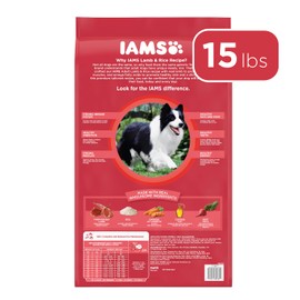 IAMS Minichunks Adult Dry Dog Food Lamb & Rice Recipe Dog Kibble, 15 lb. Bag