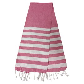 Atout Ciel Beach Towel, Fouta, Striped with Fringes 90 x 180 cm, Pink