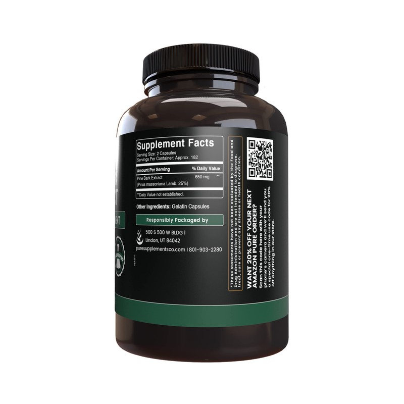 PURE ORIGINAL INGREDIENTS Pine Bark Extract (365 Capsules) No Magnesium