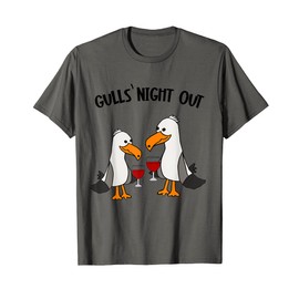 Smileteesbirdsa Funny Gulls Night Out Seagulls and Wine Pun T-Shirt