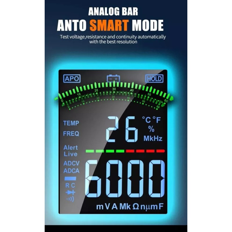 Aicevoos AS-118D Smart Digital Multimeter Auto-Ranging Voltmeter 600V/10A,Ohm,T