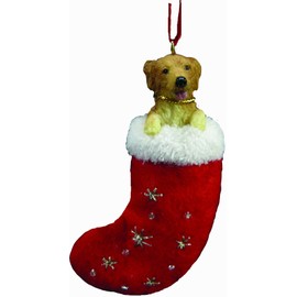 Golden Retriever Christmas Stocking Ornament with "Santa's Little Pals" Hand Painted and Stitched Detail