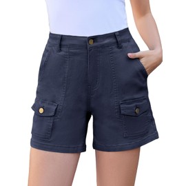 Rasutina Women Cargo Shorts Navy Blue Jean Shorts for Women High Waist Denim Shorts with 6 Pockets 5 Inch Shorts Small