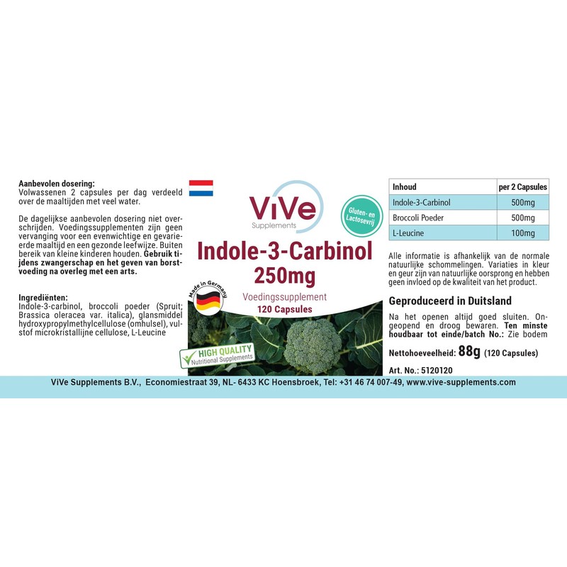 Indole-3-Carbinol, 120 Capsules with Broccoli Sprout Powder, for 2 Months,