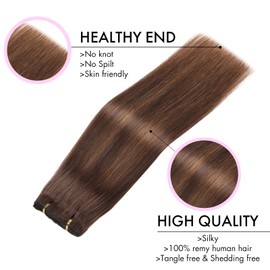 EINbeauty Clip-In Real Hair Extensions, 7 Pieces, 120 g, 60 cm, Straight Real Hair Extensions, Dark Brown with Chestnut Brown Extensions Clip In (24 Inches, 2/2/6#)