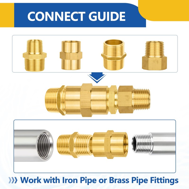 10PACK GUOFIS Brass Pipe Fitting,1/2" Male Adapter(5 Pack)+1/2" Female Adapter(5