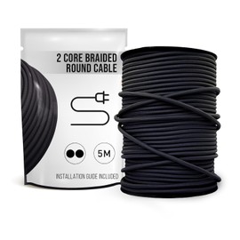 LEDSone 5 Meter Roll Black Cable 2 Core Braided Round, 2 Conductor Antique Braided 16.4ft Flexible Fabric Covered Cable 18AWG Lamp Wire Electrical Wire 2 x 0.75mm Wire for Lighting Other Appliances