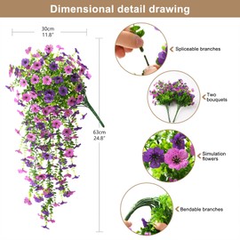 ZFProcess Artificial Hanging Flowers Plants for Outdoor Spring Decoration, 2PCS Faux Silk Daisy UV Resistant Look Real for Outside Home Indoor Planter Porch Garden Yard Decor(Dark Orchid)