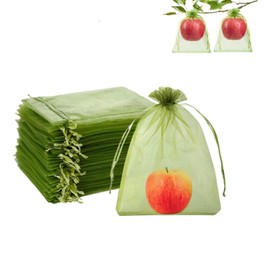 JMFANGLIU 60 PCS Fruit Protection Mesh Bags,6.69x9 Inch,Drawstring Reusable Netting Cover for Plants, Fruits, Vegetables, Flowers