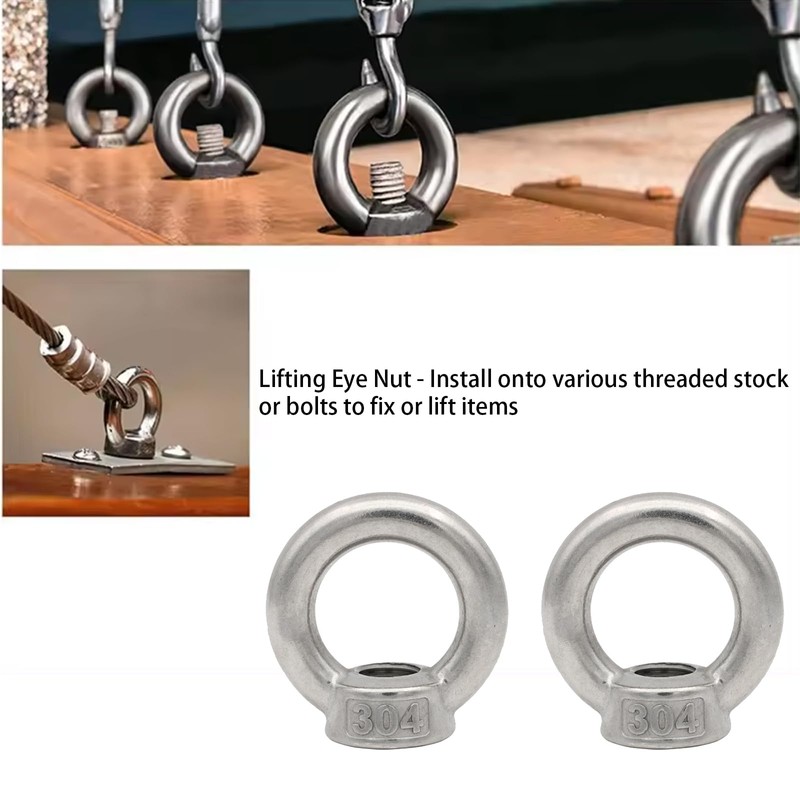 Leliafleury 5Pcs Lifting Eye Nut M12 Stainless Steel Round Shape