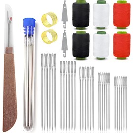 Toketa kit de costura de 37 piezas, juego de agujas de acero con ojo grande, porta-agujas e hilo, agujas inoxidable para costura manual, costureros para casa (incluye hilos para coser)