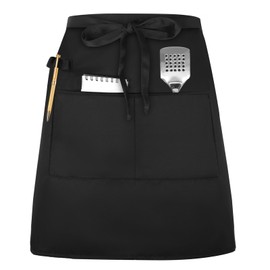 Yoosso Waiter's Apron, 45 x 65 cm Waist Apron, Black Front Tie Apron, Women's Cooking Apron with Pen Holder, 2 Pockets for Restaurant, Home, Bar, Cafe, black
