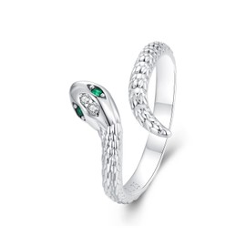 MUNDELL 925 Sterling Silver Dainty Snake Adjustable Ring Green Eyes Animal Rings for Women Stacking Rings Fine Jewelry