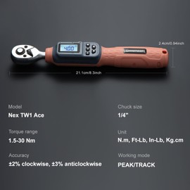 GROWNEER Digital Torque Wrench, 1.1-22.1 Ft-lbs/1.5-30 Nm, 1/4'' Drive Inch Pound Torque Wrench with Buzzer & LED Indicator, Electronic Wrench Set with Bits & Sockets for Gunsmithing Bike Motorcycle