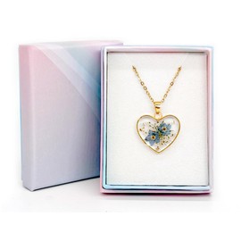 Lhbwhiz Vergissmeinnicht Halskette,Personalisierte handgefertigte Echte Blume Herzförmig Drop Dangle Halsketten,Damen Idee Lace Blumen Schmuck Geschenk,Abschiedsgeschenk(Gold)