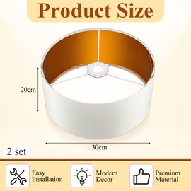 Weewooday 2 Pack Beige Lampshade for Ceiling 12" Modern Golden Inner Drum Lamp Shade with E27 to E14 Lamp Shade Adapter Ring for Pendant Lights Table or Bedside Floor Lights