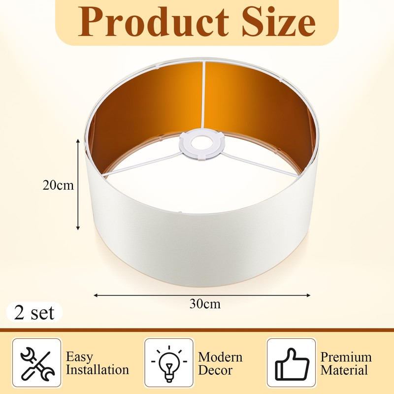 Weewooday 2 Pack Beige Lampshade for Ceiling 12" Modern Golden