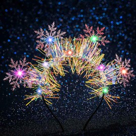 Sinalty Light up Christmas Headbands Glitter Pink Xmas Snowflake Hair Accessories for Women and Girls