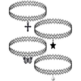 LEEQ 4 Pieces Stretch Collars Black Choker Necklace with Pendant Women's Elastic Tattoo Necklace for Girls Women Teen Gift