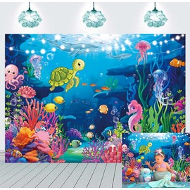 Under the Sea Backdrop Underwater Coral Ocean Animal Photography Background Sea Theme Birthday Baby Shower Party Decorations Photo Booth Props (7x5FT（210x150cm）)
