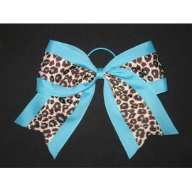 "Handmade" NEW "TEAL BLUE LEOPARD" Cheer Bow Pony Tail 3 Inch Ribbon Girls Cheerleading
