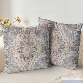 XPHZZL Pack of 2 Soft Decorative Cushion Covers 50cm x 50cm cm Square Throw Pillow Case Bohemian Style Pillowcases for Sofa Bedroom Outdoor Patio Garden Blue/Grey with Invisible Zipper 20x20 Inch