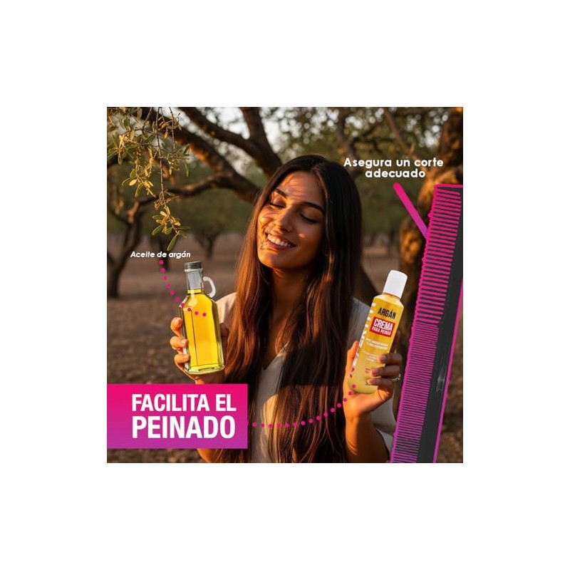 Crema para Peinar Hidratante con Aceite de Argán, Controla Frizz,