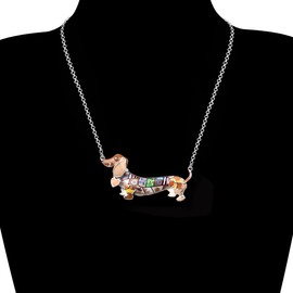 DUOWEI Cute Dachshund Gifts Floral Enamel Dachshund Necklace Pendant Keepsake for Women Girls Dog Lovers, Zinc
