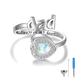 Sterling Silver Urn Ring for Ashes: 925 Parents Ash Memorial Keepsake Moonstone Cremation Jewelry Rings Gifts for Women (Dad - Opal)