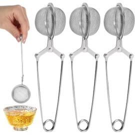 3 Pcs Mesh Snap Ball Tea Strainer with Handle, Perfect for infusing Loose Leaf Tea and Herbal teas, can Also be Used for Herbs and Spices, Silver
