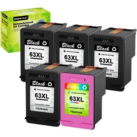 greencycle 63 XL Ink Cartridges Combo Pack Replacement for HP 63XL Compatible for Envy 4520 4512 4516 Officejet 4650 3830 4652 4655 5200 5255 Deskjet 2132 1112 3630 3632 3639 (4 Black, 1 Tri-Color)