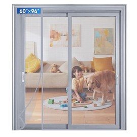 LONGEAS Magnetic Screen Door Mesh Left Right Side Opening Upgraded PET Material Mesh Stronger Than Fiberglass and Polyester,Keep Bugs Out,Pet & Kid Friendly,Hands Free,Fit Door Size 60" X 96"