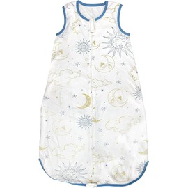 MOXTOYU Baby Sleep Bag, 100% Cotton Newborn Sleep Bag for Newborn Boys and Girls，0.5 Tog Baby Blanket, Sleeveless Swaddle Blanket with Two-Way Zipper, Moon and Star 6-12M