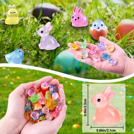 DIYDEC Pack of 50 Mini Luminous Figures East, Easter Bunny Figures, Rabbit Decorative Resin Lights, Miniature Rabbit for Easter Party, Gifts, Garden Decoration