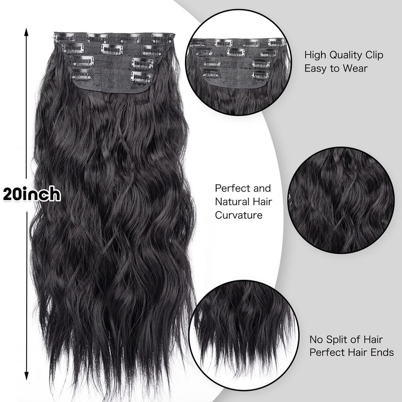 Black Hair Extension 20inch for Women 4pcs Thick Hairpieces Long