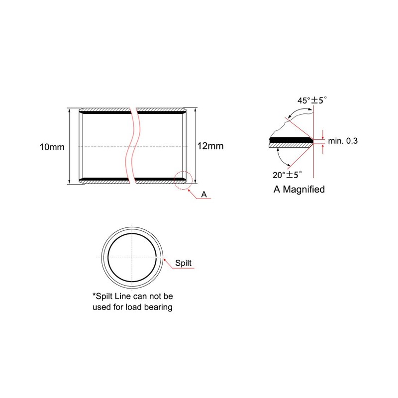 sourcing map Sleeve Bearings 10 mm Bore x 12 mm