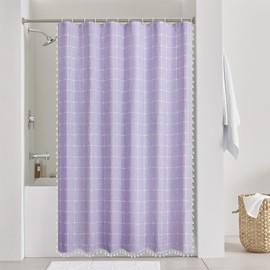Yuanice Extra Long Bath Fabric Curtain - 84 Inches Lavender Boho Linen Rustic Heavy Duty Tassel Shower Curtain, Large Modern Luxury Hotel Wighted Thick Shower Curtains for Bathroom, 72x84, Purple
