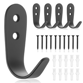 6 Pcs Black Coat Hooks Wall Mounted, Large Single Heavy Duty Metal Door Wall Hooks for Hanging Clothes Key Cup Hat Towels Bags Robe Hanger Hook Bedroom Kitchen Bathroom(Large Size)
