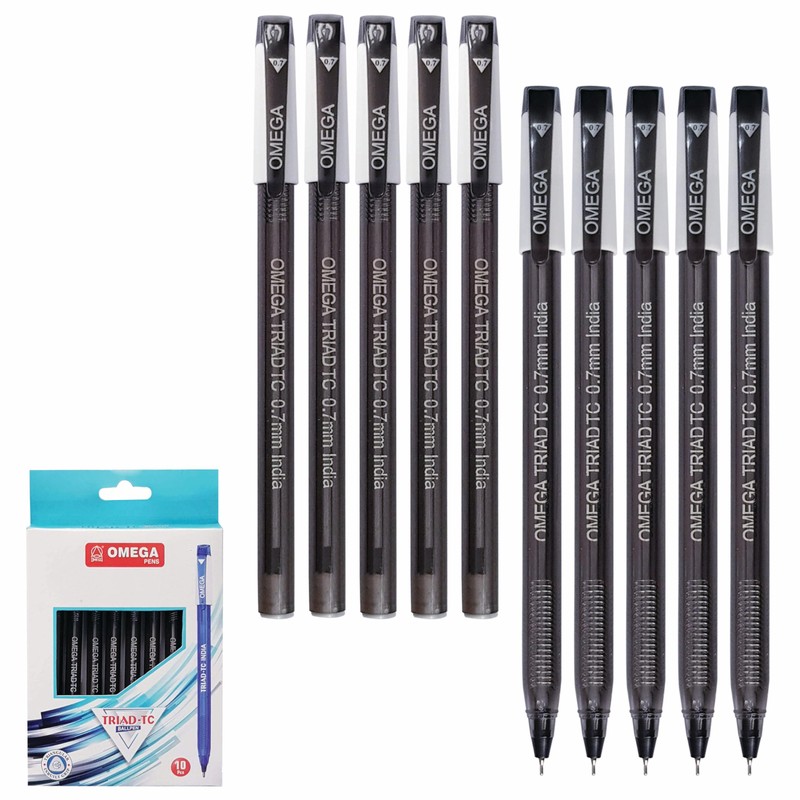 OMEGA Triad-TC Ballpoint Pens, BLACK, Fine Point (0.7 mm), Pack