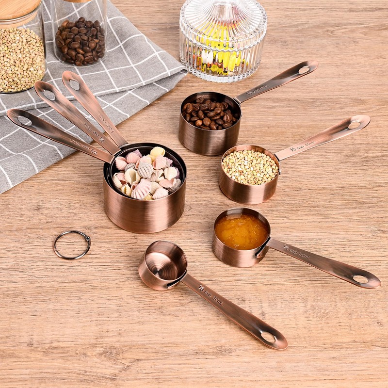 SPUVGVC Copper Measuring Cups and Spoons Set, Stainless Steel Measuring