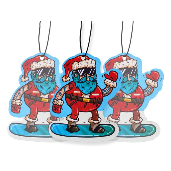 Snowboarding Santa Car Air Freshener 3 Pack Scented With Essential