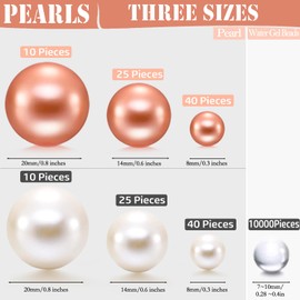 UDU 150 Pcs Floating No Hole Pearl and 10000 Pcs Vase Filler Water Beads Faux Pearls for Vase Mixed Sizes Round Pearls for Home Party Wedding Decor, 8/14/20 mm (White, Rosegold)