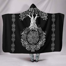 Tree of Life Cuddly Blanket with Hood, Winter Soft Blanket Cuddly Blanket Sleeping Blanket Sofa Blanket Plush Blanket Fur Blanket Print Design Couch Blanket Wearable Blanket for Adults Child Blue 150