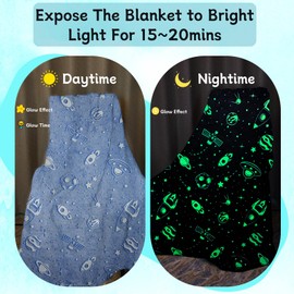 Glow in The Dark Throw Blanket, Galaxy Stars Pattern Soft Flannel Fleece Blanket,All Season Space Blanket Couch Sofa Nap Blanket for Kids Girls Boys Adults Gifts (Space B, 130 x 150 cm)