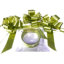 INERRA Wedding Car Decoration Kit - 3 x Large Pre-Assembled 7” Bows with 14-Loops and 7 Metres of Ribbon – With Colour Match (Olive)